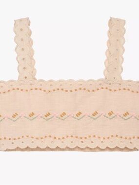 Zara Cream Embroidered Eyelet Crop Top with Pastel Accents
